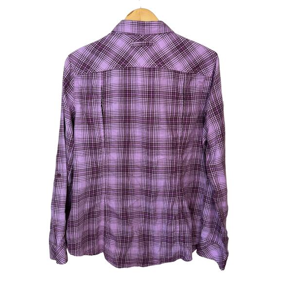 Duluth Plaid Shirt Womens Top Size L Pockets Button Up Purple Cotton Outdoors - Picture 3 of 6